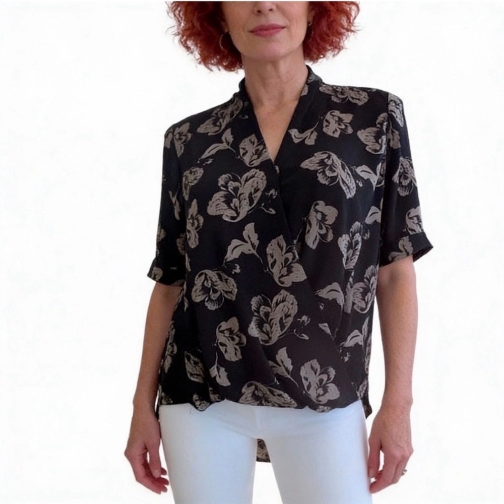 Cato‎ floral semi sheer wrap blouse size XS